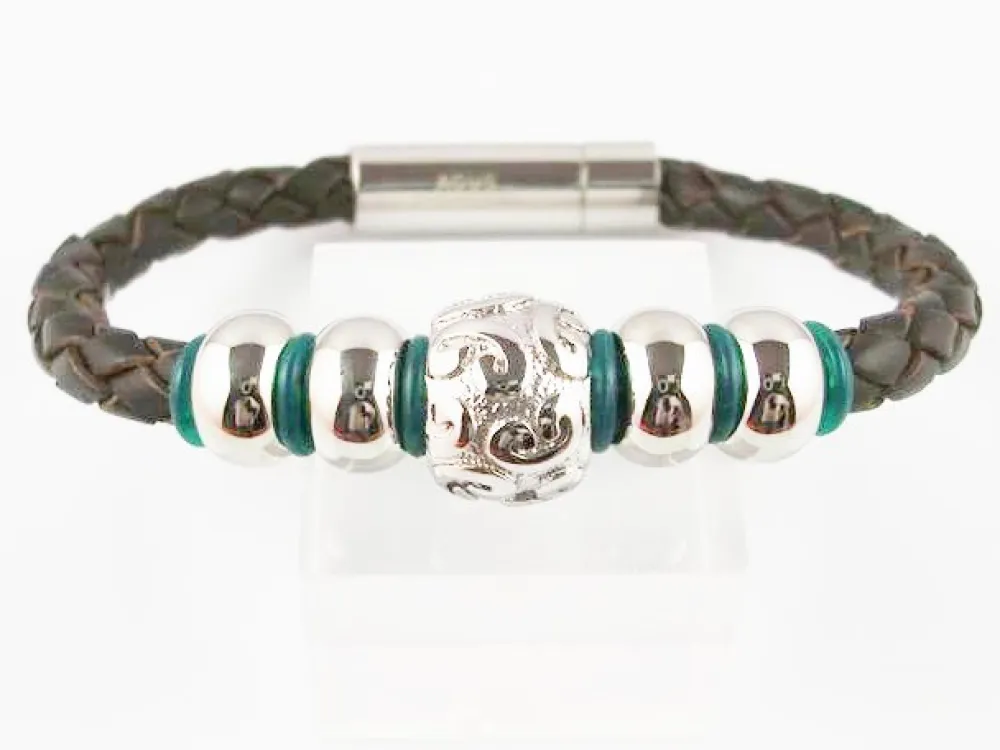 Pulsera Chico En Cuero Trenzado Y Acero Inoxidable