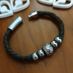Pulsera Chico En Cuero Trenzado Y Acero Inoxidable