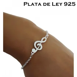 New Pulsera Clave De Sol De Plata De Ley