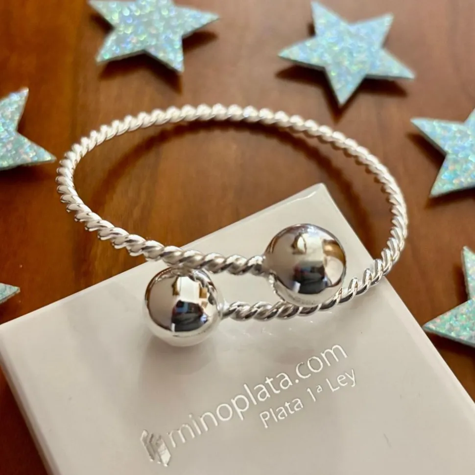Pulsera Con Bolas De Plata De Ley Y Cuerpo Reliado