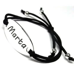 Pulsera Con Nombre De Plata De Ley Y Cinta De Goma
