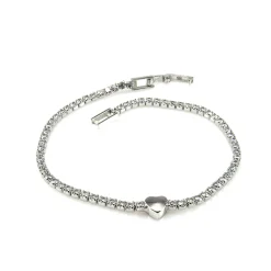 Pulsera Corazón De Plata Rodiada Con Circonitas