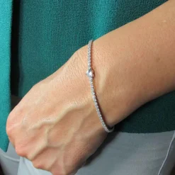 Pulsera Corazón De Plata Rodiada Con Circonitas