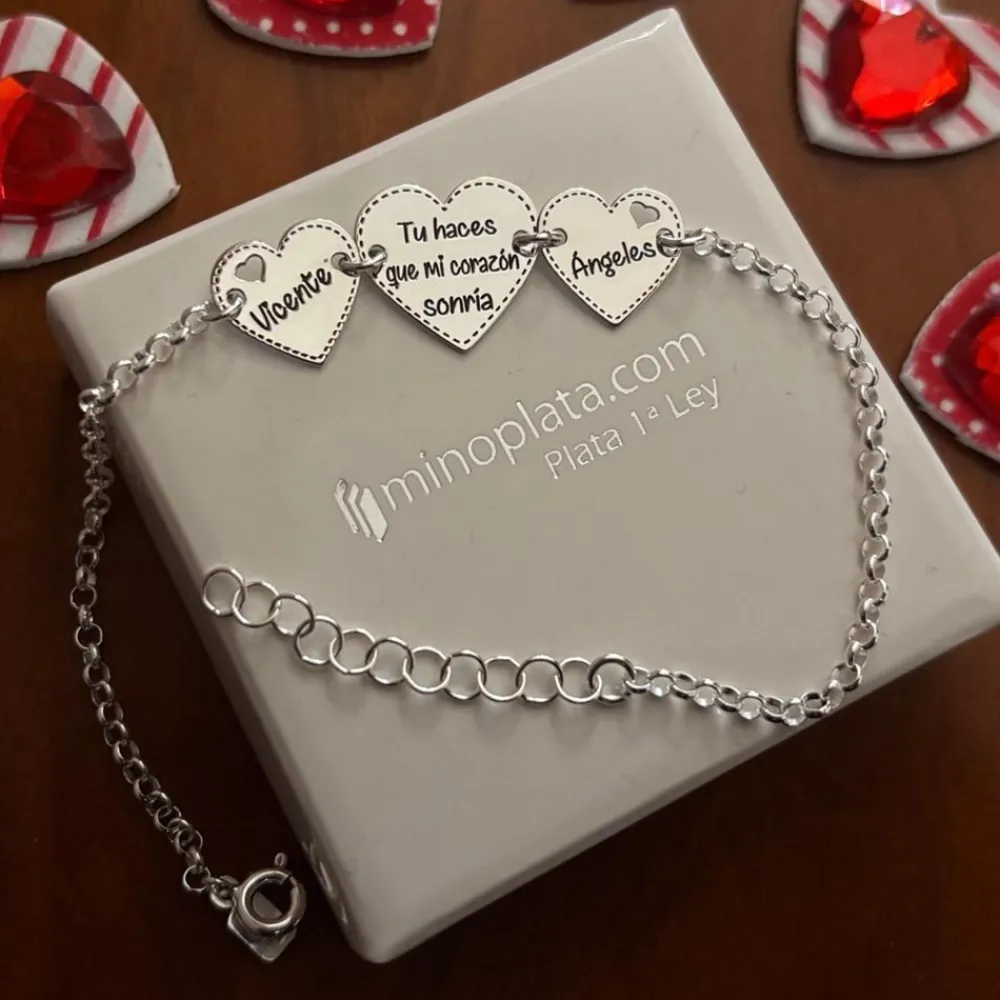 Online Pulsera Corazones Mensaje Y Nombres Personalizados De Plata