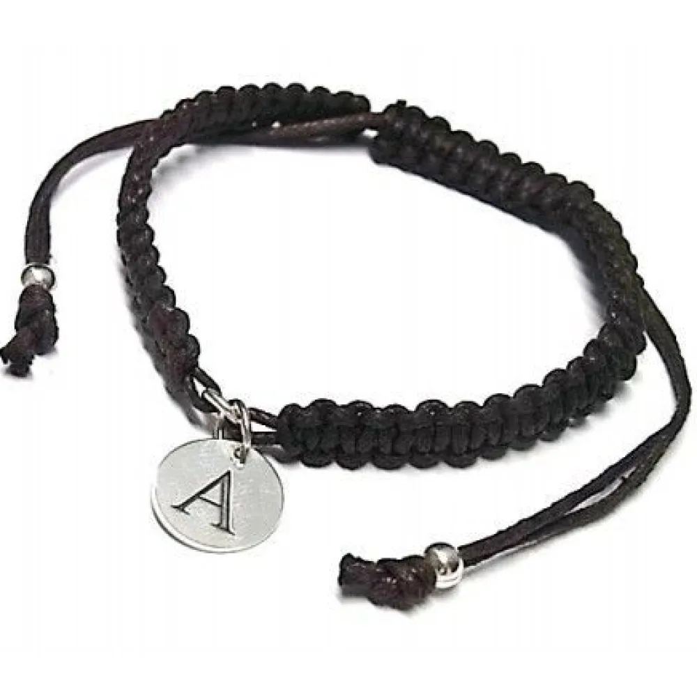 Pulsera De Algodón Trenzado Con Inicial De Plata