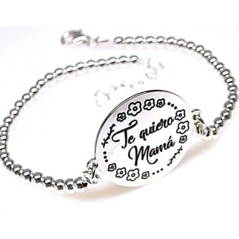 Pulsera De Bolas De Plata 3 Mm. Te Quiero Mamá