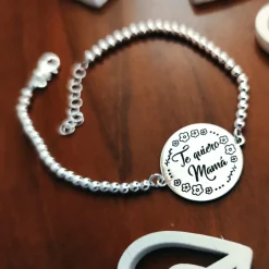 Pulsera De Bolas De Plata 3 Mm. Te Quiero Mamá