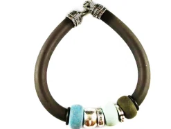 Pulsera De Caucho Con Plata Y Resina Chico