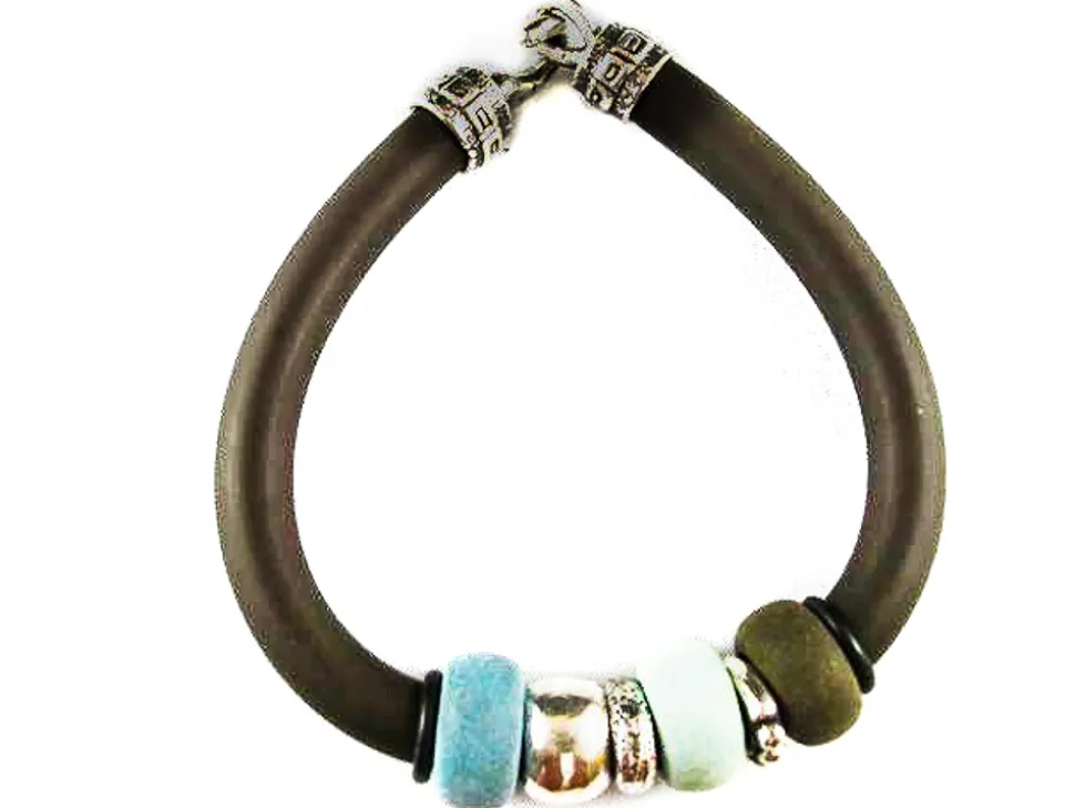 Pulsera De Caucho Con Plata Y Resina Chico