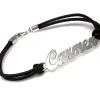 Pulsera De Cuero Con Nombre De Plata
