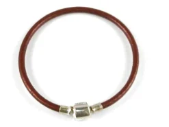 Pulsera De Cuero Rojo 3 Mm. De Plata De Ley