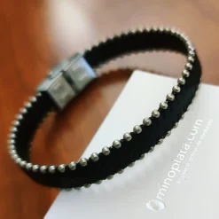 Online Pulsera De Piel Con Bolitas De Acero Inoxidable