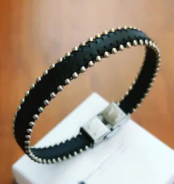 Online Pulsera De Piel Con Bolitas De Acero Inoxidable