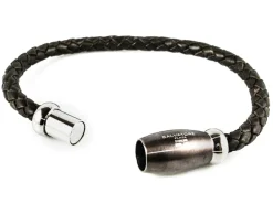 Pulsera De Piel Marron Trenzado Motivo De Acero Ovalado