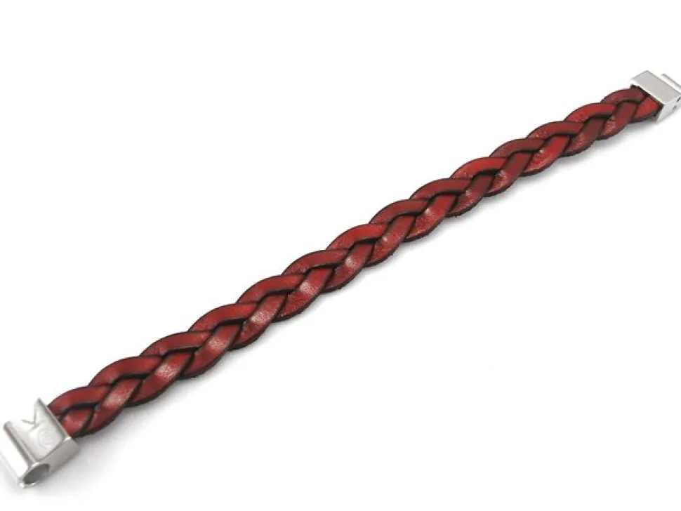 Pulsera De Piel Trenzada Burdeos