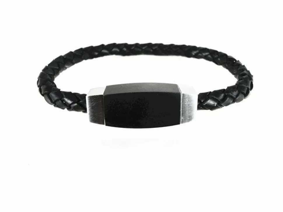 Pulsera De Piel Trenzada Negra Y Acero Inoxidable