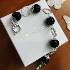 Pulsera De Plata Con Bolas De Onix Facetado