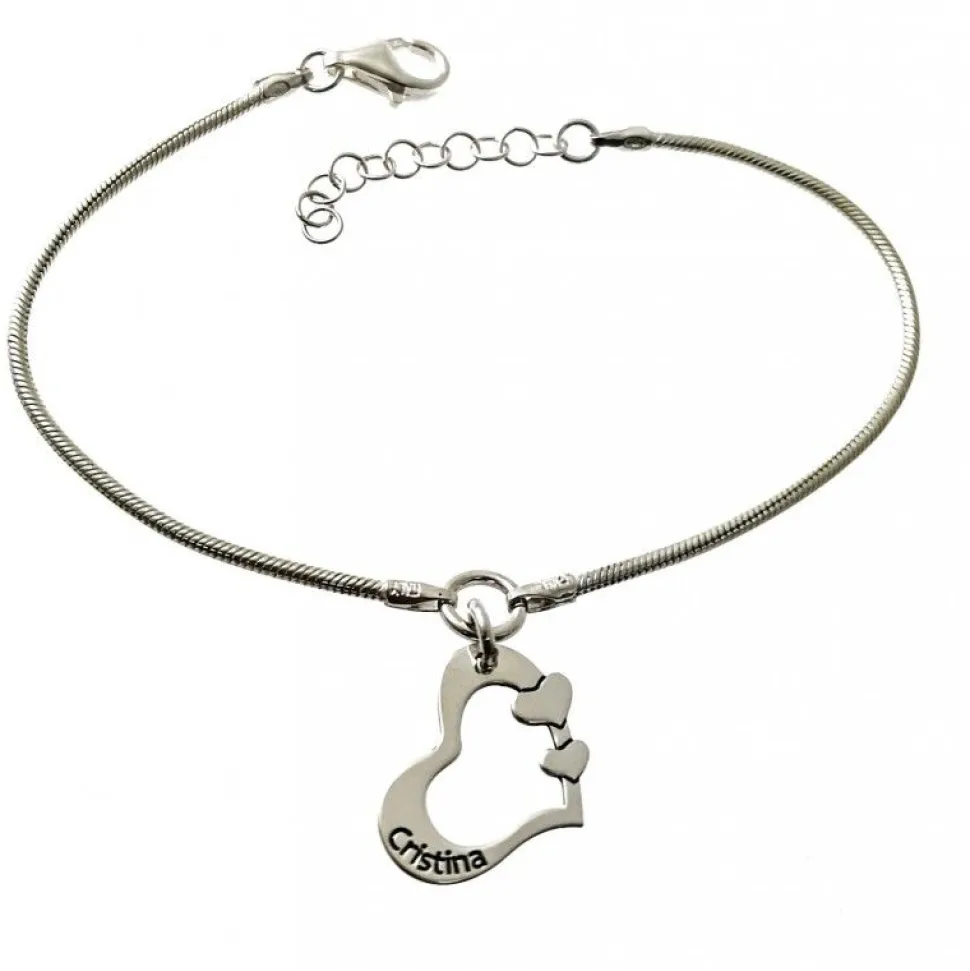 Pulsera De Plata Corazón Personalizado Con Cualquier Nombre