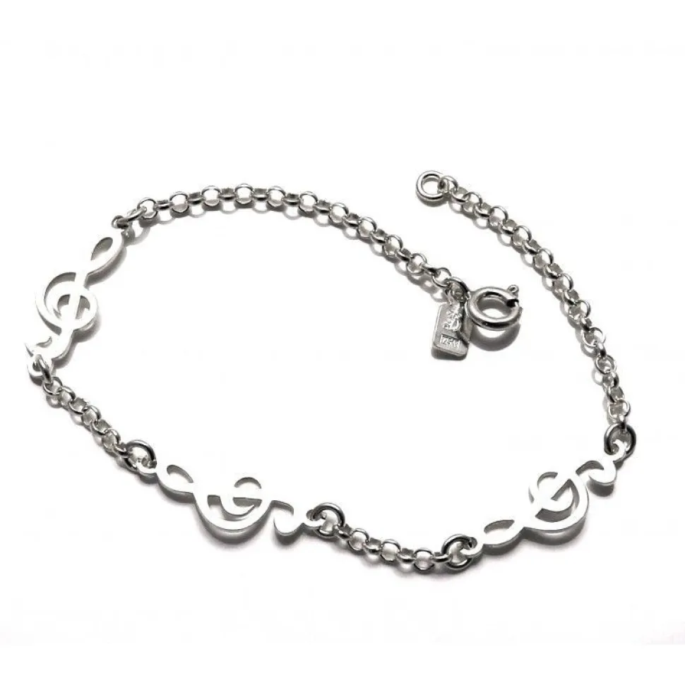 Pulsera De Plata De Ley Con Figuras De La Clave De Sol