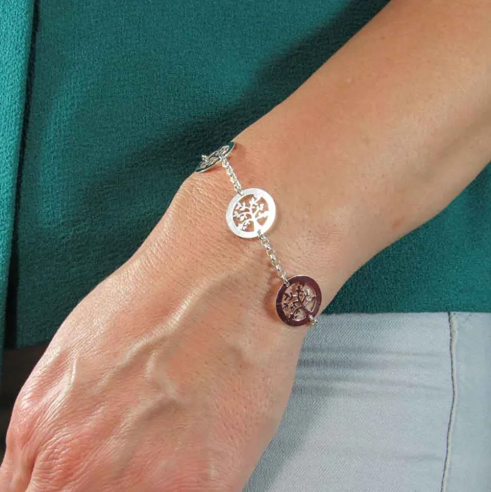 Pulsera De Plata De Ley Con Árboles De La Vida