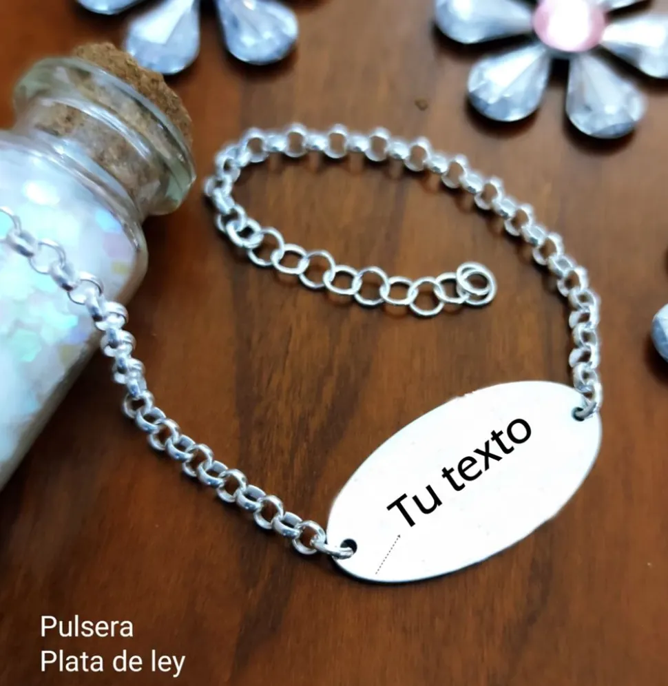 Pulsera De Plata De Ley Personalizada En Castellano, Inglés...