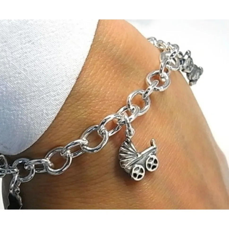 Pulsera De Plata Mamá Con Fetiches Colgantes