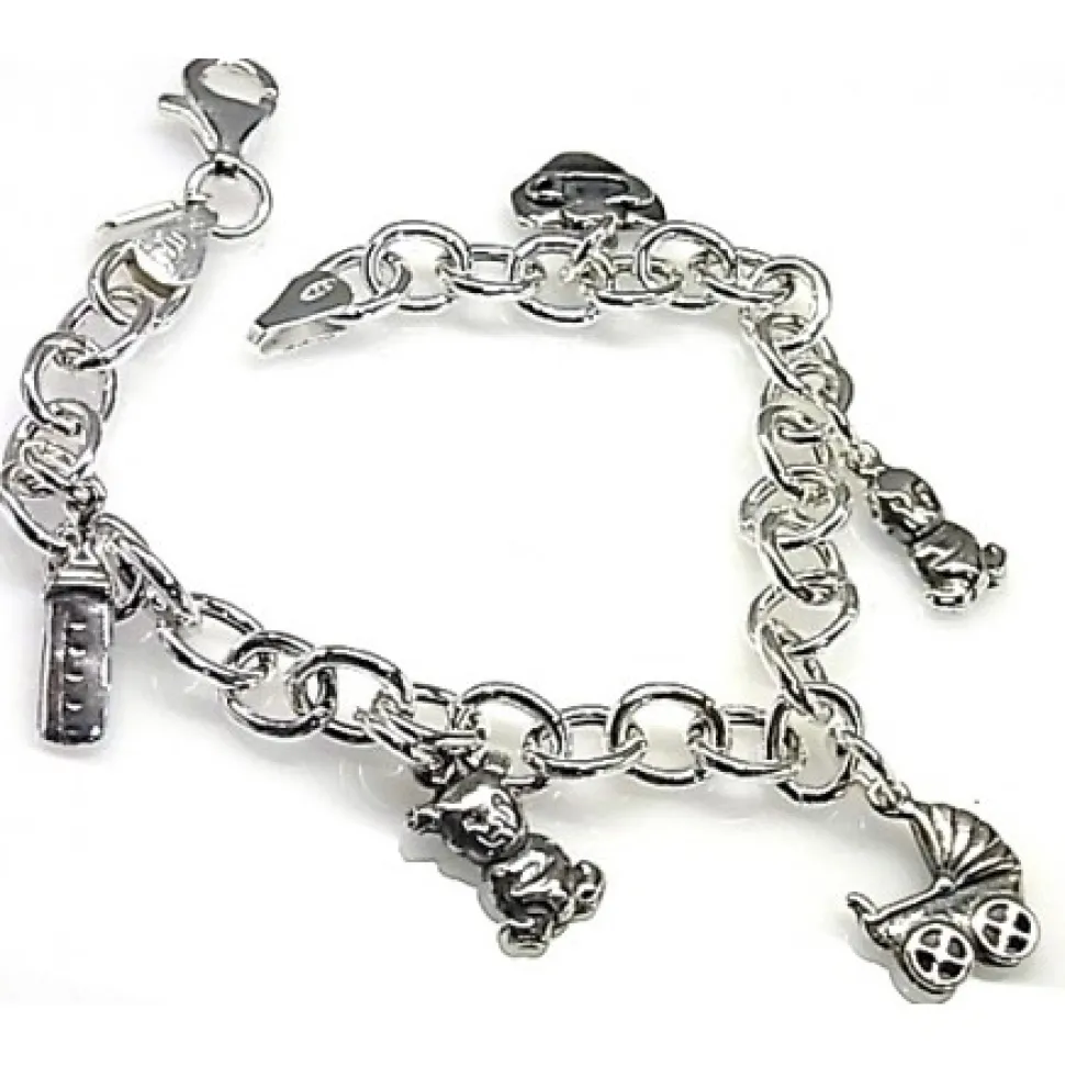 Pulsera De Plata Mamá Con Fetiches Colgantes