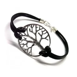 New Pulsera De Plata Y Cuero Árbol De La Vida