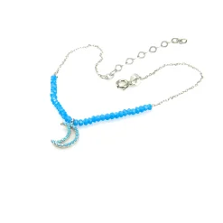 Online Pulsera De Tobillo En Plata Rodiada Luna Con Piedras Azul Claro