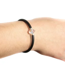 New Pulsera Elástica De Caucho Negro Y Detalle De Cristal Swarovski