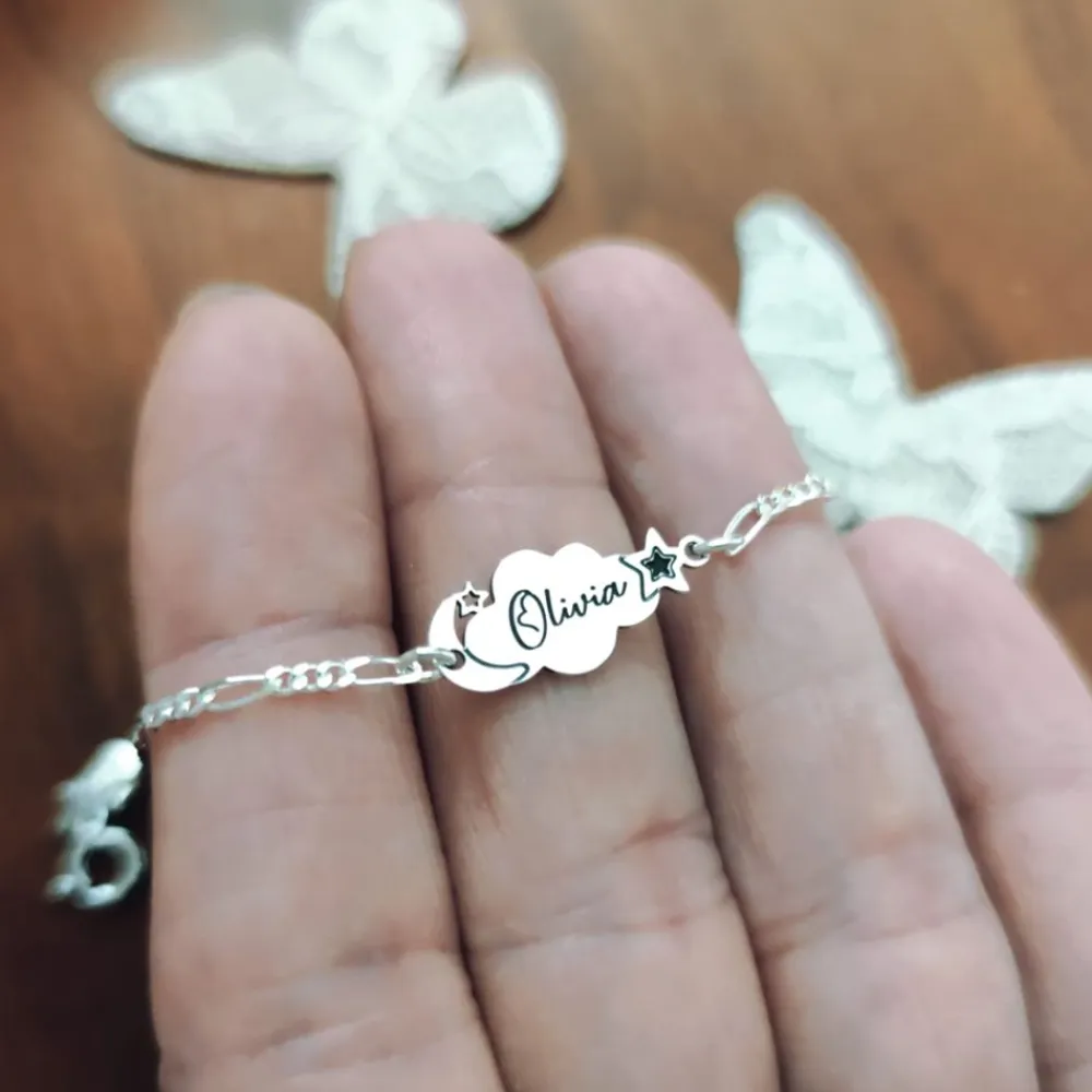 Online Pulsera Esclava Infantil Nube Personalizada De Plata De Ley