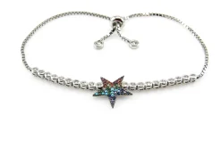 Pulsera Estrella De Plata Rodiada Con Circonitas