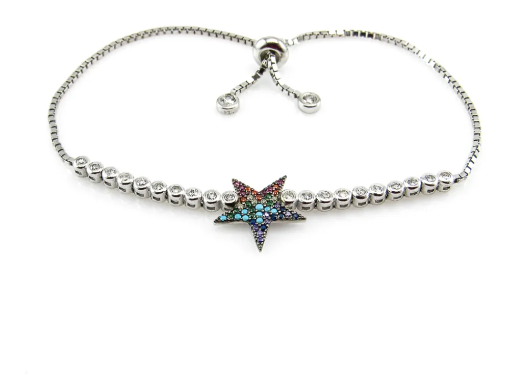 Pulsera Estrella De Plata Rodiada Con Circonitas