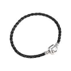 Pulsera Europea tipo cuero trenzado de 180 mm - Color negro