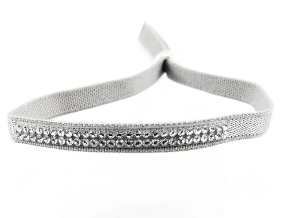Pulsera Gris De Cinta Elástica Con Cristales Swarovski