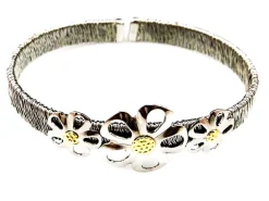 Discount Pulsera Hilo De Acero Y Oro Con Flores Caladas