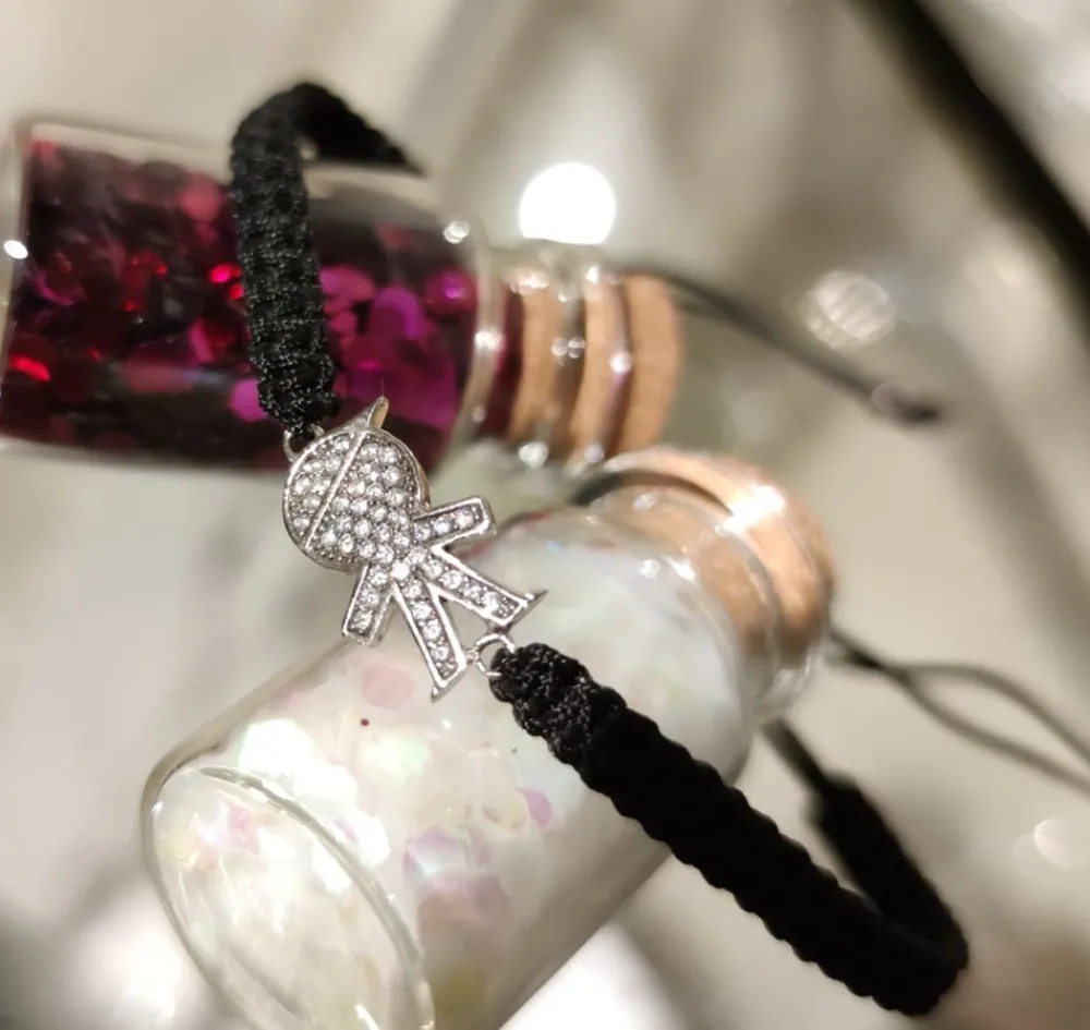 Discount Pulsera Hilo Trenzado Negro Y Niño De Plata Con Circonitas