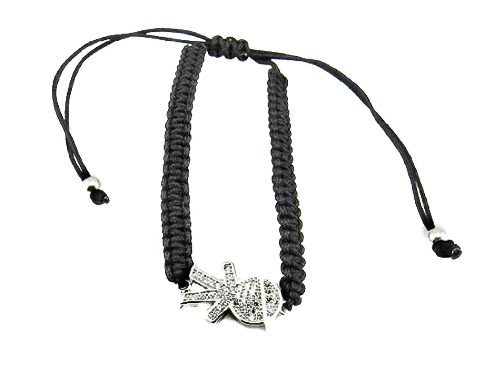 Discount Pulsera Hilo Trenzado Negro Y Niño De Plata Con Circonitas