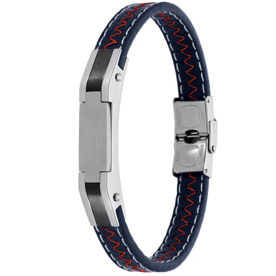 Pulsera hombre Herois acero y piel Azul