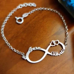 Pulsera Infinito Con Nombres Y Corazones De Plata De Ley