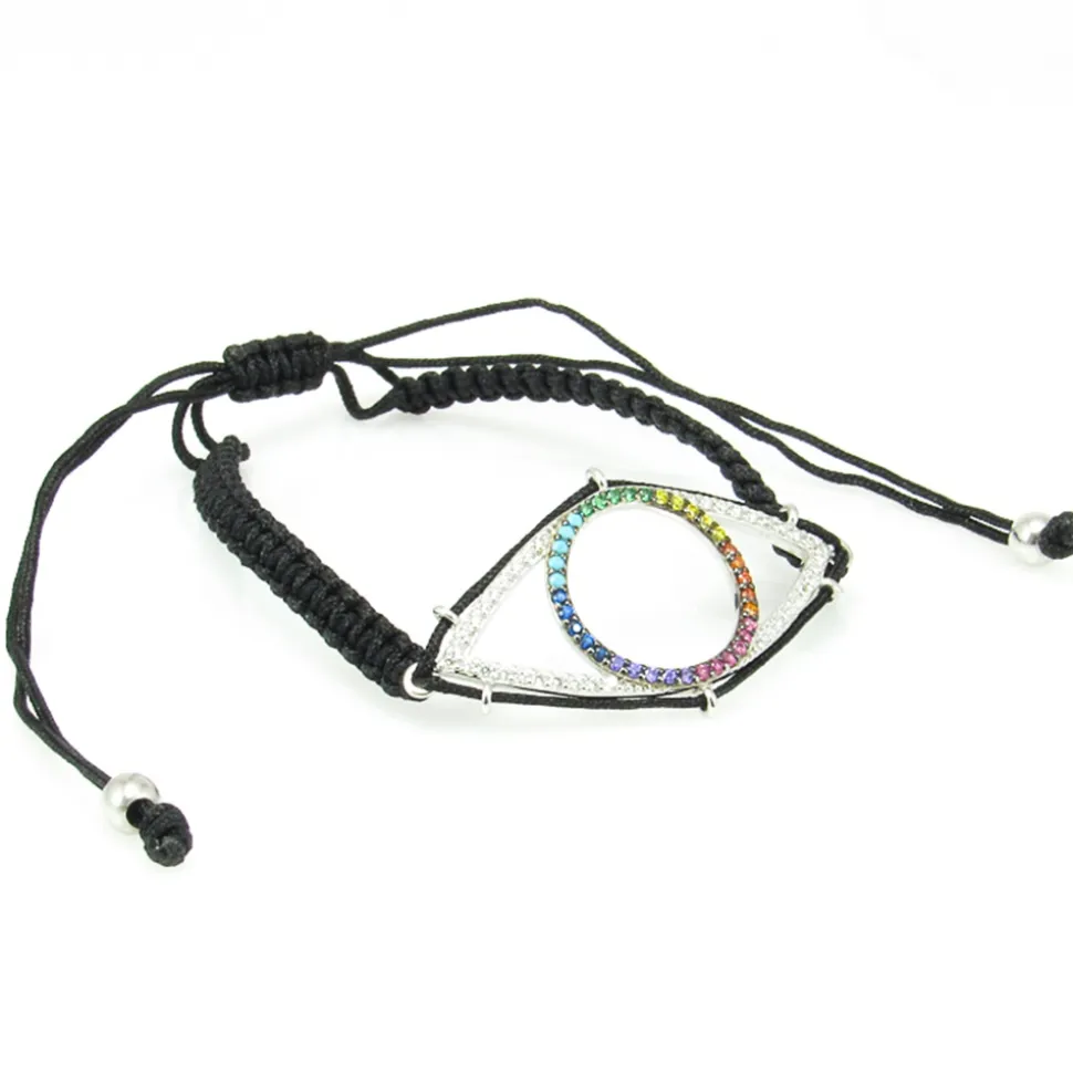 Pulsera Macramé Ojo De Plata Rodiada Y Circonitas