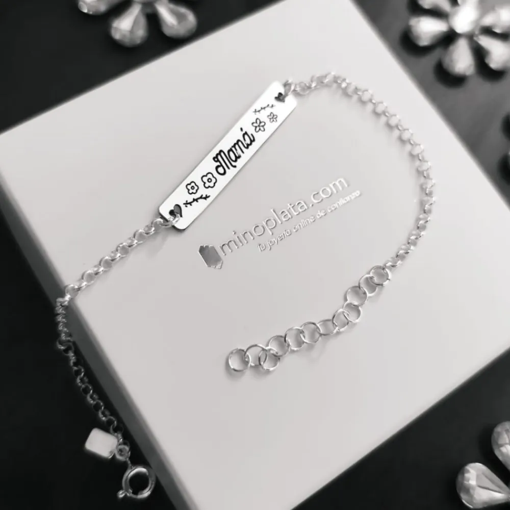 Pulsera Mamá De Plata De Ley
