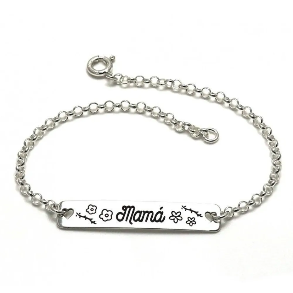 Pulsera Mamá De Plata De Ley
