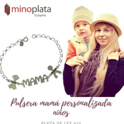 Pulsera Mamá De Plata Personalizada Con Niños Y Nombres