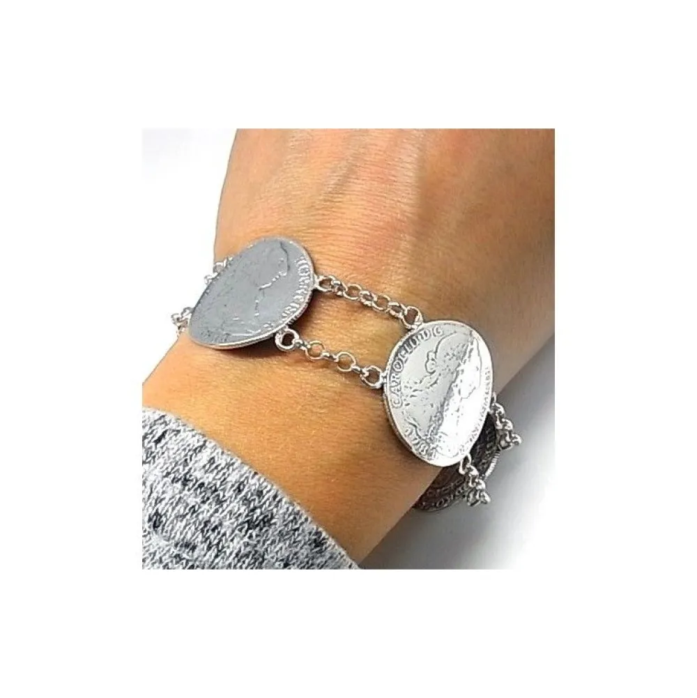 Outlet Pulsera Monedas Grandes De Plata De Ley