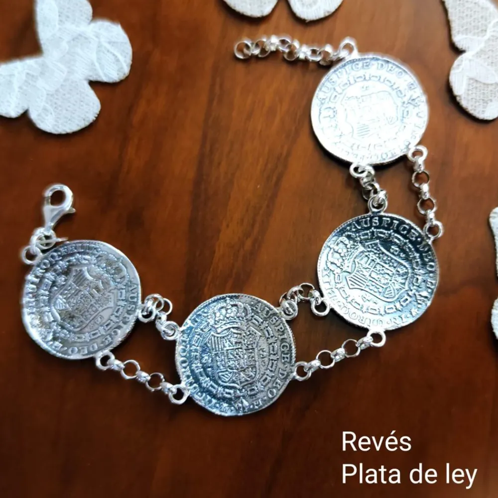 Outlet Pulsera Monedas Grandes De Plata De Ley