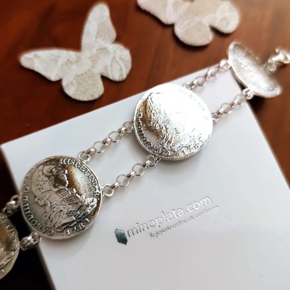 Outlet Pulsera Monedas Grandes De Plata De Ley