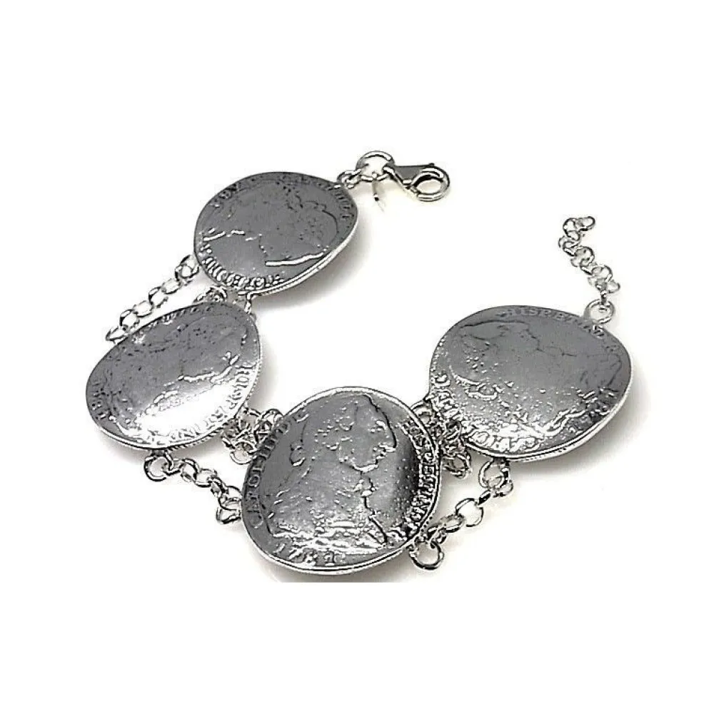 Outlet Pulsera Monedas Grandes De Plata De Ley
