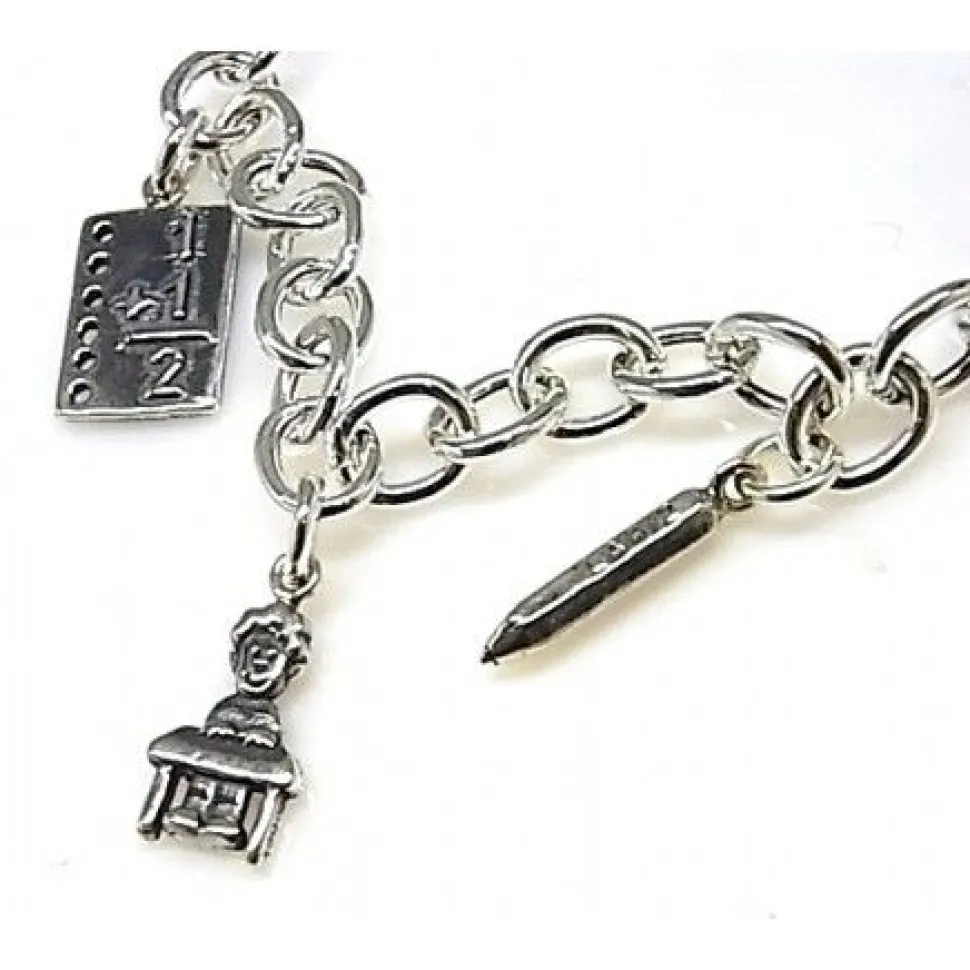 Pulsera Para Maestra De Plata Con Colgantes
