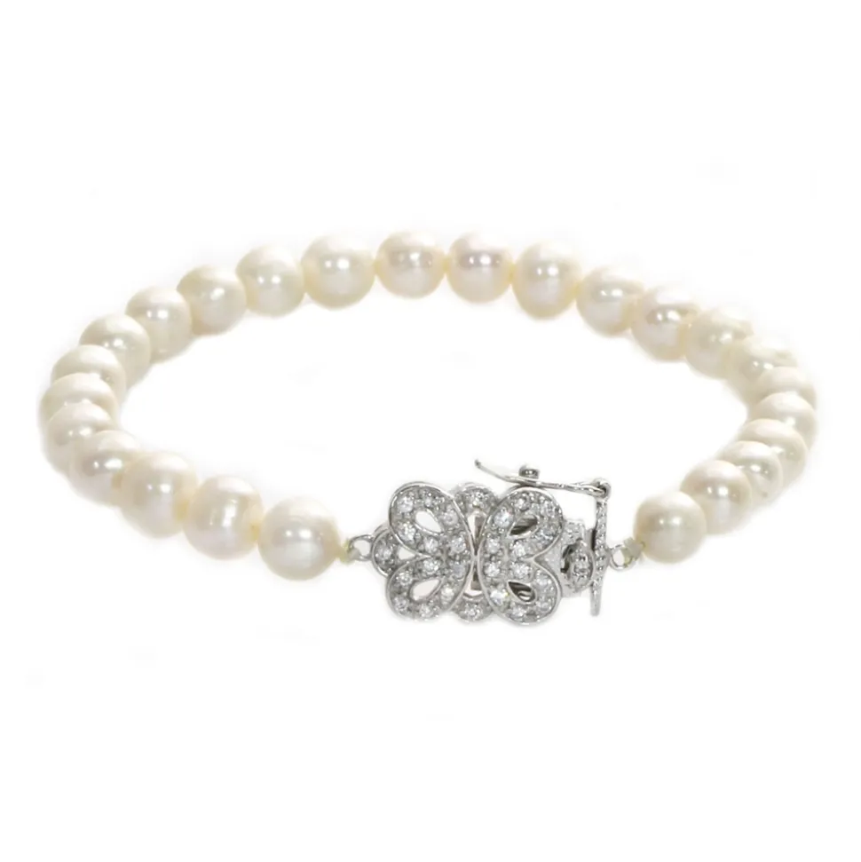 Pulsera Plata Perla Cultivada Y Circonitas